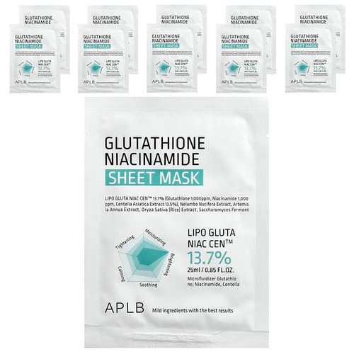 <img alt="APLB, Glutathione Niacinamide Beauty Sheet Mask, 10 Sheets, 0.85 fl oz (25 ml) Each" title="APLB, Glutathione Niacinamide Beauty Sheet Mask, 10 Sheets, 0.85 fl oz (25 ml) Each,8809874683317"