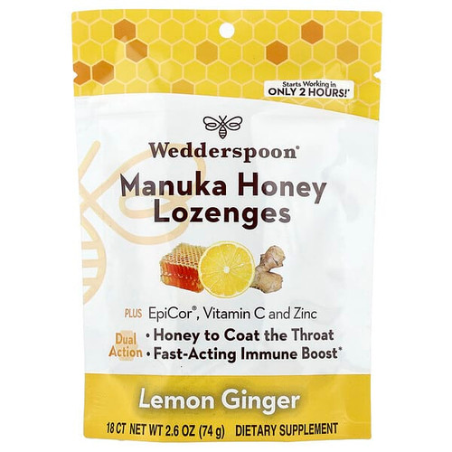 <img alt="Wedderspoon, Manuka Honey Lozenges, Lemon Ginger, 18 Count, 2.6 oz (74 g)" title="Wedderspoon, Manuka Honey Lozenges, Lemon Ginger, 18 Count, 2.6 oz (74 g),814422023833"