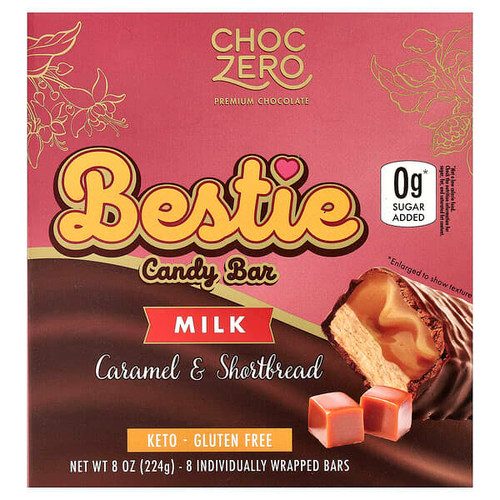 <img alt="ChocZero, Bestie Candy Bar, Milk, Caramel & Shortbread, 8 Individually Wrapped Bars, 1 oz (28 g) Each" title="ChocZero, Bestie Candy Bar, Milk, Caramel & Shortbread, 8 Individually Wrapped Bars, 1 oz (28 g) Each,850055502222"