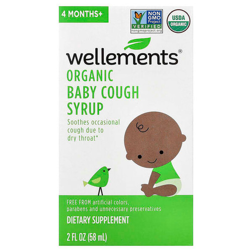 <img alt="Wellements, Organic Baby Cough Syrup, 4 Months+, 2 fl oz (58 ml)" title="Wellements, Organic Baby Cough Syrup, 4 Months+, 2 fl oz (58 ml),729609000180"