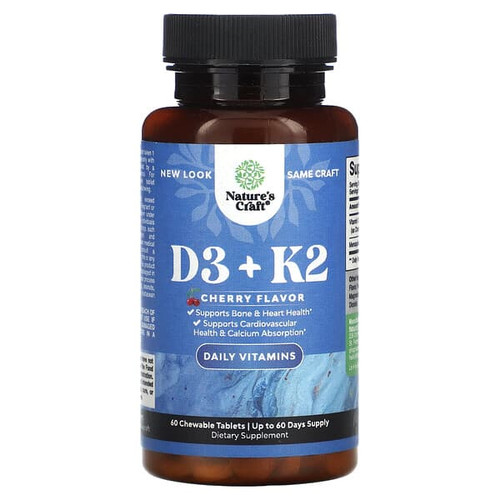 <img alt="Natures Craft, D3 +K2, Cherry, 60 Chewable Tablets" title="Natures Craft, D3 +K2, Cherry, 60 Chewable Tablets,793611599659"