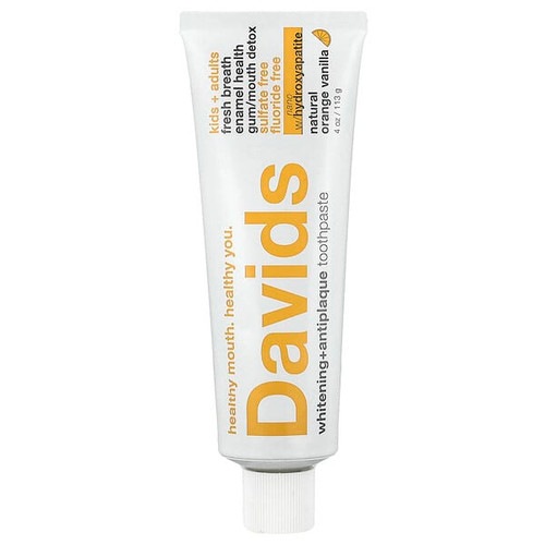 <img alt="Davids, Kids + Adults Whitening + Antiplaque Toothpaste, Natural Orange Vanilla, 4 oz (113 g)" title="Davids, Kids + Adults Whitening + Antiplaque Toothpaste, Natural Orange Vanilla, 4 oz (113 g),850046443121"