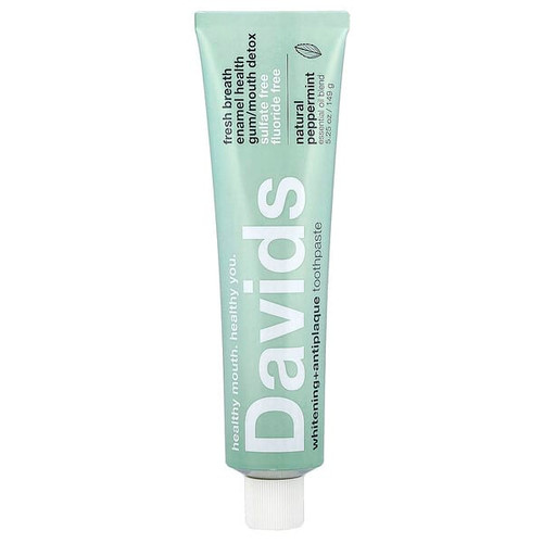 <img alt="Davids, Whitening + Antiplaque Toothpaste, Natural Peppermint, 5.25 oz (149 g)" title="Davids, Whitening + Antiplaque Toothpaste, Natural Peppermint, 5.25 oz (149 g),861226000003"