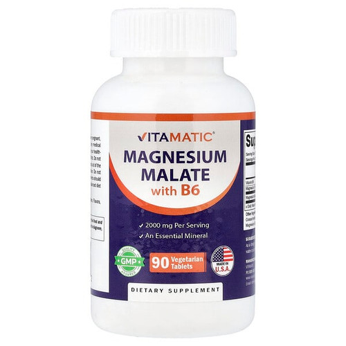 <img alt="Vitamatic, Magnesium Malate with B6, 90 Vegetarian Tablets" title="Vitamatic, Magnesium Malate with B6, 90 Vegetarian Tablets,810078474012"