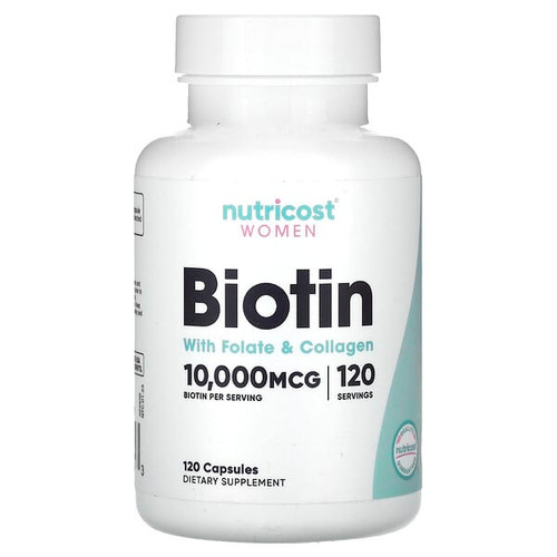 <img alt="Nutricost, Women, Biotin With Folate & Collagen, 10,000 mcg, 120 Capsules" title="Nutricost, Women, Biotin With Folate & Collagen, 10,000 mcg, 120 Capsules,810014674643"