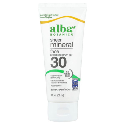 <img alt="Alba Botanica, Sheer Mineral Face Sunscreen Lotion, SPF 30, Fragrance Free, 2 fl oz (59 ml)" title="Alba Botanica, Sheer Mineral Face Sunscreen Lotion, SPF 30, Fragrance Free, 2 fl oz (59 ml),724742010768"