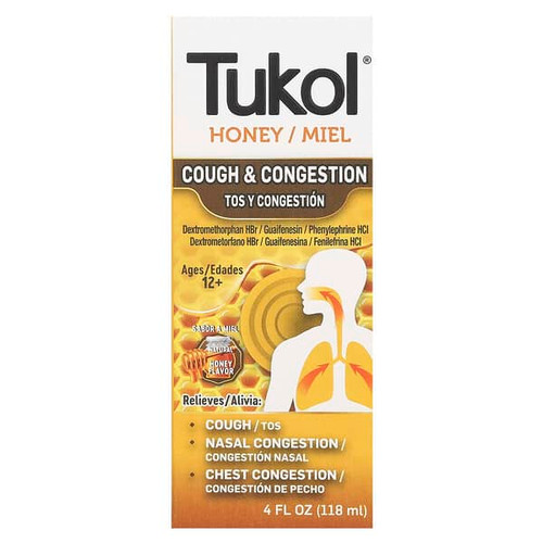 <img alt="Tukol, Honey, Cough & Congestion, Ages 12+, Natural Honey, 4 fl oz (118 ml)" title="Tukol, Honey, Cough & Congestion, Ages 12+, Natural Honey, 4 fl oz (118 ml),650066000430"