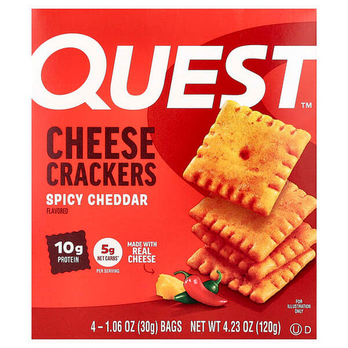 <img alt="Quest Nutrition, Cheese Crackers, Spicy Cheddar, 4 Bags 1.06 oz (30 g) Each" title="Quest Nutrition, Cheese Crackers, Spicy Cheddar, 4 Bags 1.06 oz (30 g) Each,888849014002"