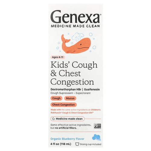 <img alt="Genexa, Kids Cough & Chest Congestion, Ages 4-11, Organic Blueberry, 4 fl oz (118 ml)" title="Genexa, Kids Cough & Chest Congestion, Ages 4-11, Organic Blueberry, 4 fl oz (118 ml),850015736018"