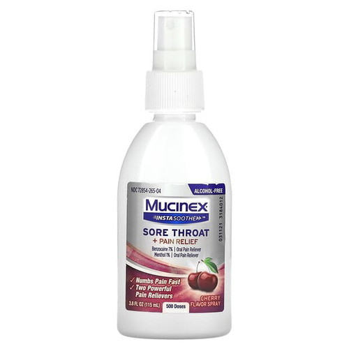 <img alt="Mucinex, InstaSoothe Sore Throat + Pain Relief Spray, Cherry, 3.8 fl oz (115 ml)" title="Mucinex, InstaSoothe Sore Throat + Pain Relief Spray, Cherry, 3.8 fl oz (115 ml),363824215747"