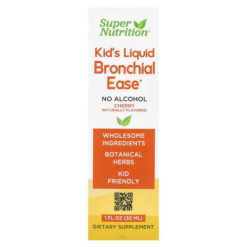 <img alt="Super Nutrition, Kids Liquid Bronchial Ease with Lovage Root, Fresh Yerba Santa Leaf, Licorice Root, and Mullein Leaf, No Alcohol, Cherry, 1 fl oz (30 ml)" title="Super Nutrition, Kids Liquid Bronchial Ease with Lovage Root, Fresh Yerba Santa Leaf, Licorice Root, and Mullein Leaf, No Alcohol, Cherry, 1 fl oz (30 ml),898220021949"