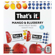 <img alt="Thats It, Mini Fruit Bars, Variety Pack, Mango & Blueberry, 10 Bars, 0.7 oz (20 g) Each" title="Thats It, Mini Fruit Bars, Variety Pack, Mango & Blueberry, 10 Bars, 0.7 oz (20 g) Each,850013716630"