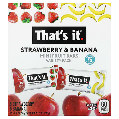 <img alt="Thats It, Mini Fruit Bars Variety Pack, Strawberry & Banana, 10 Bars, 0.7 oz (20 g)Each" title="Thats It, Mini Fruit Bars Variety Pack, Strawberry & Banana, 10 Bars, 0.7 oz (20 g)Each,850013716623"