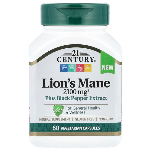 <img alt="21st Century, Lions Mane, 2,100 mg, 60 Vegetarian Capsules" title="21st Century, Lions Mane, 2,100 mg, 60 Vegetarian Capsules,740985220245"