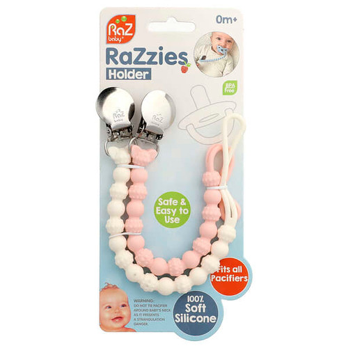 <img alt="RaZbaby, RaZzies Pacifier Holder, 0m+, Pink-Beige, 2 Holders" title="RaZbaby, RaZzies Pacifier Holder, 0m+, Pink-Beige, 2 Holders,850028177501"