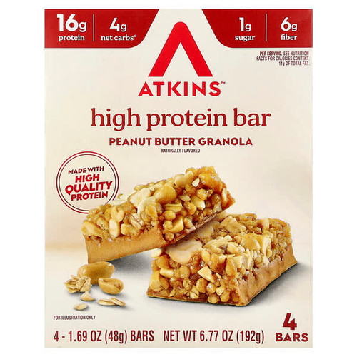 <img alt="Atkins, High Protein Bar, Peanut Butter Granola, 4 Bars, 1.69 oz (48 g) Each" title="Atkins, High Protein Bar, Peanut Butter Granola, 4 Bars, 1.69 oz (48 g) Each,637480006057"