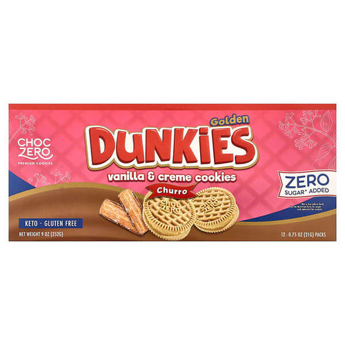 <img alt="ChocZero, Premium Cookies, Golden Dunkies, Vanilla & Creme Cookies, Churro, 12 Packs, 0.75 oz (21 g) Each" title="ChocZero, Premium Cookies, Golden Dunkies, Vanilla & Creme Cookies, Churro, 12 Packs, 0.75 oz (21 g) Each,850055502383"