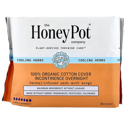 <img alt="The Honey Pot Company, 100% Organic Cotton Cover, Herbal-Infused Pads With Wings, Incontinence Overnight, 16 Count" title="The Honey Pot Company, 100% Organic Cotton Cover, Herbal-Infused Pads With Wings, Incontinence Overnight, 16 Count,851669008810"