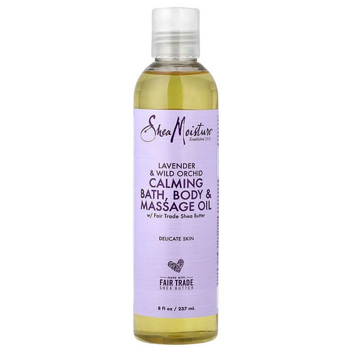 <img alt="SheaMoisture, Calming Bath, Body & Massage Oil, Delicate Skin, Lavender & Wild Orchid, 8 fl oz (237 ml)" title="SheaMoisture, Calming Bath, Body & Massage Oil, Delicate Skin, Lavender & Wild Orchid, 8 fl oz (237 ml),764302213062"