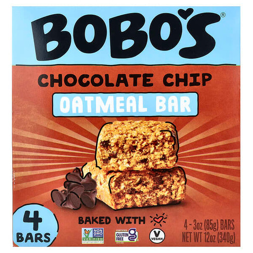 <img alt="Bobos Oat Bars, Oatmeal Bar, Chocolate Chip, 4 Bars, 3 oz (85 g) Each" title="Bobos Oat Bars, Oatmeal Bar, Chocolate Chip, 4 Bars, 3 oz (85 g) Each,829262001811"