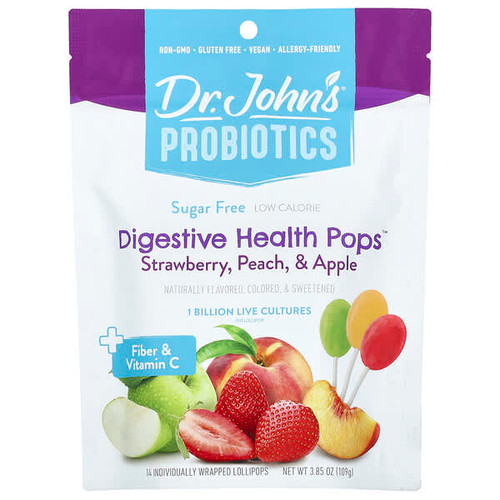 <img alt="Dr. Johns Healthy Sweets, Probiotics, Digestive Health Pops, + Fiber & Vitamin C, Strawberry, Peach & Apple, 14 Individually Wrapped Lollipops, 3.85 oz (109 g)" title="Dr. Johns Healthy Sweets, Probiotics, Digestive Health Pops, + Fiber & Vitamin C, Strawberry, Peach & Apple, 14 Individually Wrapped Lollipops, 3.85 oz (109 g),605245006383"