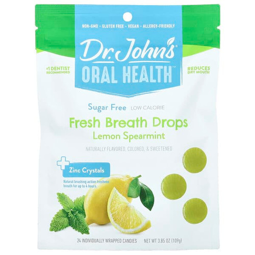 <img alt="Dr. Johns Healthy Sweets, Oral Health, Fresh Breath Drops, + Zinc Crystals, Lemon Spearmint, Sugar Free, 24 Individually Wrapped Candies, 3.85 oz (109 g)" title="Dr. Johns Healthy Sweets, Oral Health, Fresh Breath Drops, + Zinc Crystals, Lemon Spearmint, Sugar Free, 24 Individually Wrapped Candies, 3.85 oz (109 g),605245009735"