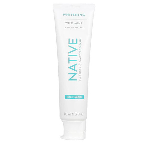 <img alt="Native, Whitening Toothpaste, With Fluoride, Wild Mint & Peppermint Oil, 4.1 oz (116 g)" title="Native, Whitening Toothpaste, With Fluoride, Wild Mint & Peppermint Oil, 4.1 oz (116 g),037000606154"