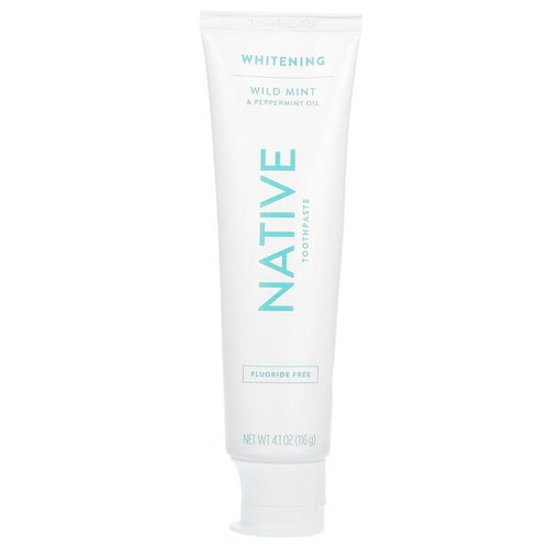 <img alt="Native, Whitening Toothpaste, Fluoride Free, Wild Mint & Peppermint Oil, 4.1 oz (116 g)" title="Native, Whitening Toothpaste, Fluoride Free, Wild Mint & Peppermint Oil, 4.1 oz (116 g),037000606161"