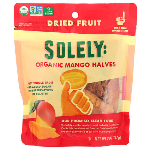 <img alt="Solely, Organic Dried Fruit, Mango Halves, 8 oz (227 g)" title="Solely, Organic Dried Fruit, Mango Halves, 8 oz (227 g),856261006615"