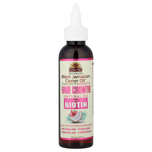 <img alt="Okay Pure Naturals, Black Jamaican Castor Oil, Coconut Hibiscus Hair Growth Natural Oil Infused With Biotin, 4 fl oz (118 ml)" title="Okay Pure Naturals, Black Jamaican Castor Oil, Coconut Hibiscus Hair Growth Natural Oil Infused With Biotin, 4 fl oz (118 ml),810086471553"