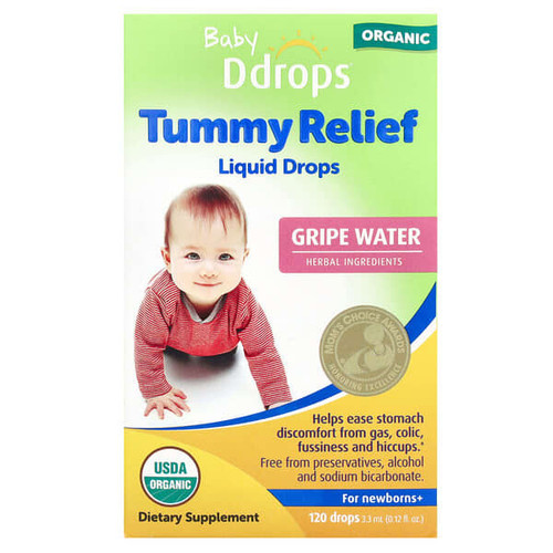 <img alt="Ddrops, Baby, Organic Tummy Relief Liquid Drops, For Newborns+, 120 Drops, 0.12 fl oz (3.3 ml)" title="Ddrops, Baby, Organic Tummy Relief Liquid Drops, For Newborns+, 120 Drops, 0.12 fl oz (3.3 ml),814947000425"