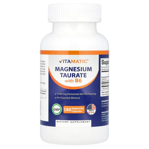 <img alt="Vitamatic, Magnesium Taurate with B6, 180 Vegetarian Capsules" title="Vitamatic, Magnesium Taurate with B6, 180 Vegetarian Capsules,810078474036"