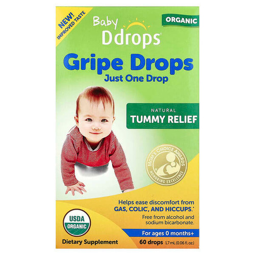 <img alt="Ddrops, Baby, Organic Gripe Drops, For Ages 0 Months+, 0.06 fl oz (1.7 ml)" title="Ddrops, Baby, Organic Gripe Drops, For Ages 0 Months+, 0.06 fl oz (1.7 ml),814947000975"