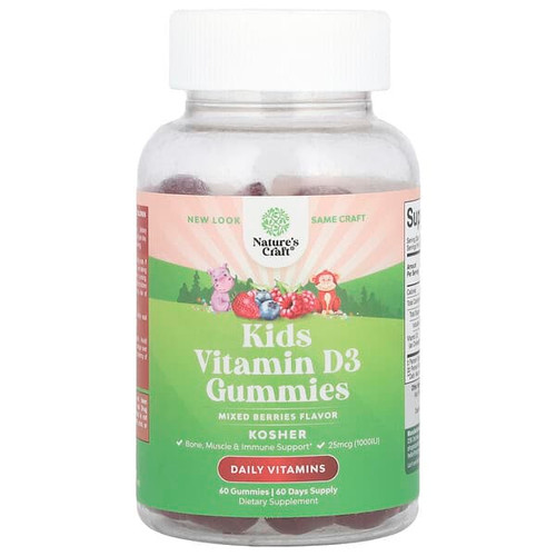 <img alt="Natures Craft, Kids Vitamin D3 Gummies, Mixed Berries, 25 mcg (1,000 IU), 60 Gummies" title="Natures Craft, Kids Vitamin D3 Gummies, Mixed Berries, 25 mcg (1,000 IU), 60 Gummies,850050639954"
