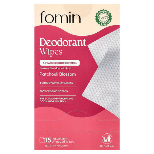 <img alt="fomin, Deodorant Wipes, Patchouli Blossom, 15 Individually Wrapped Wipes" title="fomin, Deodorant Wipes, Patchouli Blossom, 15 Individually Wrapped Wipes,860011442745"