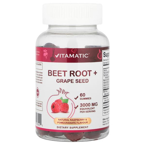 <img alt="Vitamatic, Beet Root + Grape Seed Gummies, Natural Raspberry &  Pomegranate, 60 Gummies" title="Vitamatic, Beet Root + Grape Seed Gummies, Natural Raspberry &  Pomegranate, 60 Gummies,810078475101"