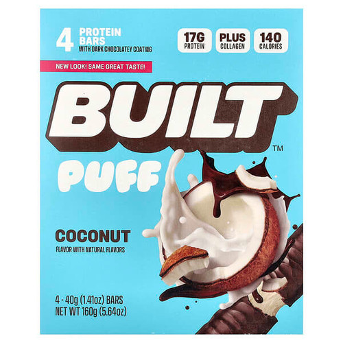 <img alt="Built, Puff, Protein Bars, Coconut, 4 Bars, 1.41 oz (40 g) Each" title="Built, Puff, Protein Bars, Coconut, 4 Bars, 1.41 oz (40 g) Each,840229303816"