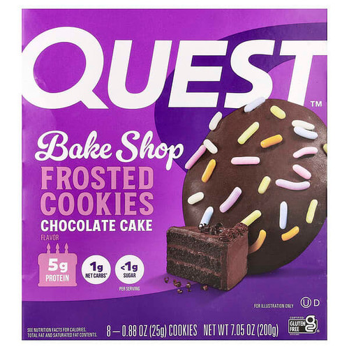 <img alt="Quest Nutrition, Bake Shop, Frosted Cookies, Chocolate Cake, 8 Cookies, 0.88 oz (25 g) Each" title="Quest Nutrition, Bake Shop, Frosted Cookies, Chocolate Cake, 8 Cookies, 0.88 oz (25 g) Each,888849012220"