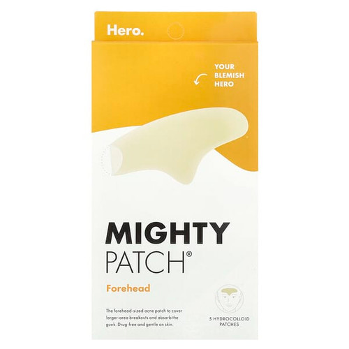 <img alt="Hero Cosmetics, Mighty Patch Forehead, 5 Hydrocolloid Patches" title="Hero Cosmetics, Mighty Patch Forehead, 5 Hydrocolloid Patches,196270000458"