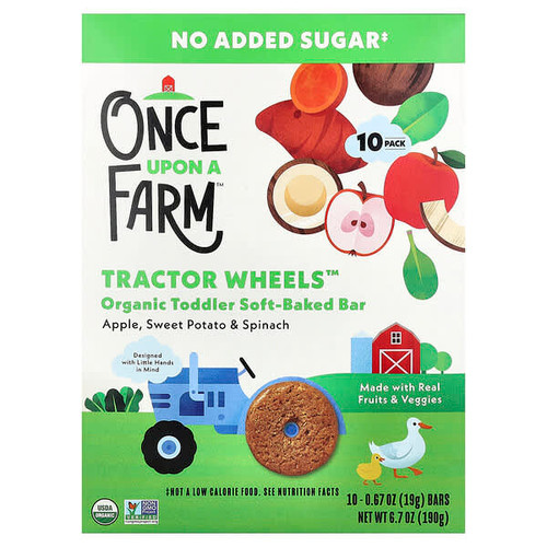 <img alt="Once Upon A Farm, Tractor Wheels, Organic Toddler Soft-Baked Bar, Apple, Sweet Potato & Spinach, 10 Bars, 0.67 oz (19 g) Each" title="Once Upon A Farm, Tractor Wheels, Organic Toddler Soft-Baked Bar, Apple, Sweet Potato & Spinach, 10 Bars, 0.67 oz (19 g) Each,810003512840"