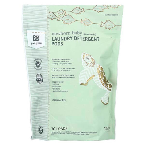 <img alt="Grab Green, Newborn Baby Laundry Detergent Pods, 0-4 Months, Fragrance Free, 30 loads, 1.05 lbs (480 g)" title="Grab Green, Newborn Baby Laundry Detergent Pods, 0-4 Months, Fragrance Free, 30 loads, 1.05 lbs (480 g),856753007496"