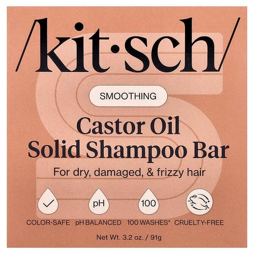 <img alt="Kitsch, Castor Oil Smoothing Solid Shampoo Bar, For Dry, Damaged, & Frizzy Hair, Sugared Amber, 3.2 oz (91 g)" title="Kitsch, Castor Oil Smoothing Solid Shampoo Bar, For Dry, Damaged, & Frizzy Hair, Sugared Amber, 3.2 oz (91 g),819677025472"