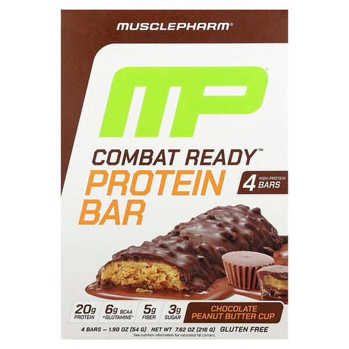 <img alt="MusclePharm, Combat Ready Protein Bar, Chocolate Peanut Butter Cup, 4 Bars, 1.9 oz (54 g) Each" title="MusclePharm, Combat Ready Protein Bar, Chocolate Peanut Butter Cup, 4 Bars, 1.9 oz (54 g) Each,810002502828"