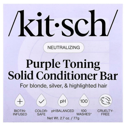 <img alt="Kitsch, Purple Toning Solid Conditioner Bar, For Blonde, Silver, & Highlighted Hair, Orange Blossom & Jasmine, 2.7 oz (77 g)" title="Kitsch, Purple Toning Solid Conditioner Bar, For Blonde, Silver, & Highlighted Hair, Orange Blossom & Jasmine, 2.7 oz (77 g),819677029845"