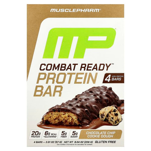 <img alt="MusclePharm, Combat Ready Protein Bar, Chocolate Chip Cookie Dough, 4 Bars, 2.01 oz (57 g) Each" title="MusclePharm, Combat Ready Protein Bar, Chocolate Chip Cookie Dough, 4 Bars, 2.01 oz (57 g) Each,810002502811"
