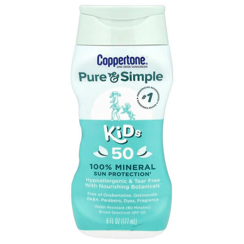 <img alt="Coppertone, Pure & Simple, Kids, 100% Mineral Sun Protection, SPF 50, 6 fl oz (177 ml)" title="Coppertone, Pure & Simple, Kids, 100% Mineral Sun Protection, SPF 50, 6 fl oz (177 ml),072140027445"