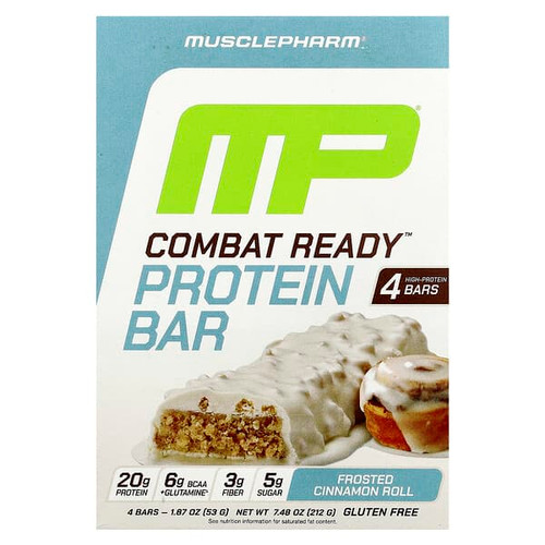 <img alt="MusclePharm, Combat Ready Protein Bar, Frosted Cinnamon Roll , 4 Bars, 1.87 oz (53 g) Each" title="MusclePharm, Combat Ready Protein Bar, Frosted Cinnamon Roll , 4 Bars, 1.87 oz (53 g) Each,810002502835"
