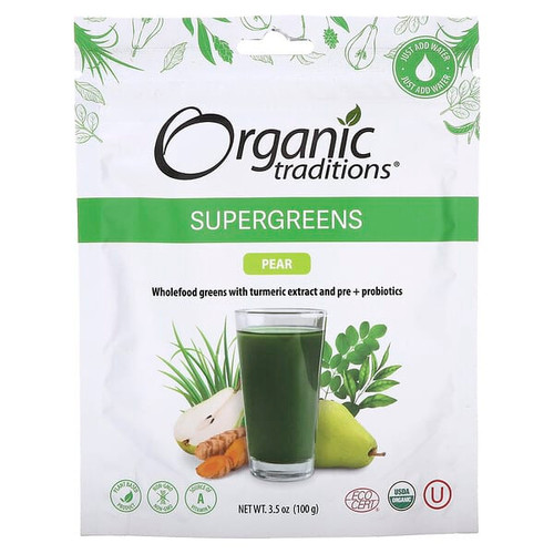 <img alt="Organic Traditions, Supergreens, Pear, 3.5 oz (100 g)" title="Organic Traditions, Supergreens, Pear, 3.5 oz (100 g),627733020107"
