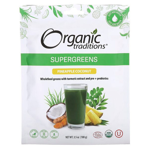 <img alt="Organic Traditions, Supergreens, Pineapple Coconut, 3.5 oz (100 g)" title="Organic Traditions, Supergreens, Pineapple Coconut, 3.5 oz (100 g),627733020053"