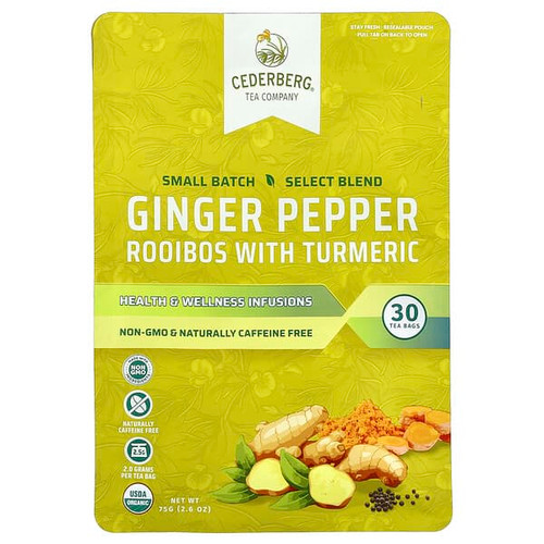 <img alt="Cederberg Tea Co, Ginger Pepper Rooibos with Turmeric, Caffeine Free, 2.6 oz (75 g)" title="Cederberg Tea Co, Ginger Pepper Rooibos with Turmeric, Caffeine Free, 2.6 oz (75 g),850068446032"